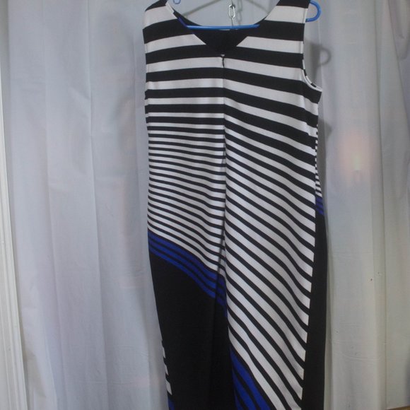 Maya Brooke Dress Size 14W Black, White and Blue Striped - Picture 3 of 6